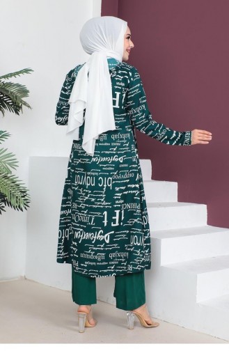 0307Sgs Geschriebener 3-teiliger Hijab-Anzug In Smaragdgrün 5808