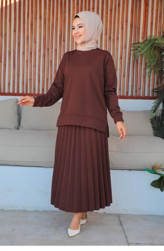 2065Mg Pleated Skirt Sports Suit Brown 5824