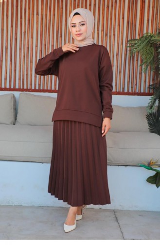 2065Mg Pleated Skirt Sports Suit Brown 5824
