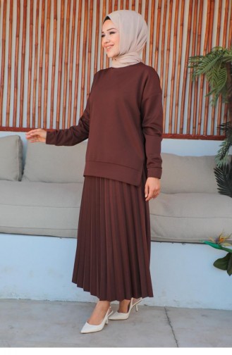 2065Mg Pleated Skirt Sports Suit Brown 5824