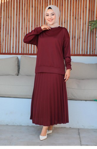 2065Mg Pleated Skirt Sports Suit Claret Red 5826