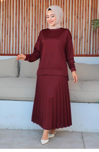 2065Mg Pleated Skirt Sports Suit Claret Red 5826