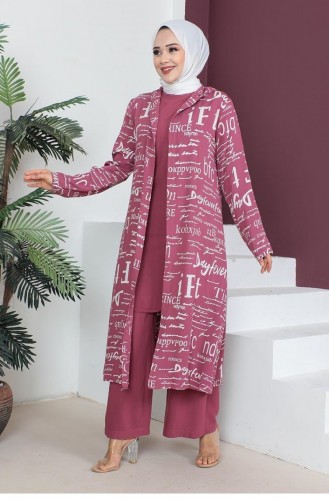 0307Sgs Geschriebenes 3-teiliges Hijab-Set Getrocknete Rose 5846