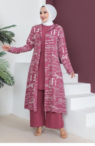 0307Sgs Written 3-Piece Hijab Set Dried Rose 5846