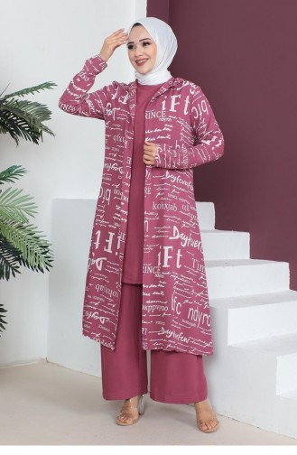 0307Sgs Geschriebenes 3-teiliges Hijab-Set Getrocknete Rose 5846