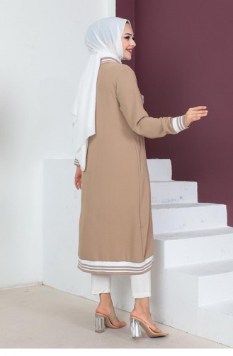 Manteau Hijab Côtelé 0051-04 Vison 0051-04