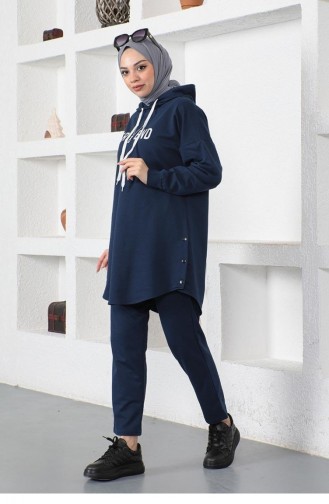 Printed Hijab Suit 2014-02 Navy Blue 2014-02