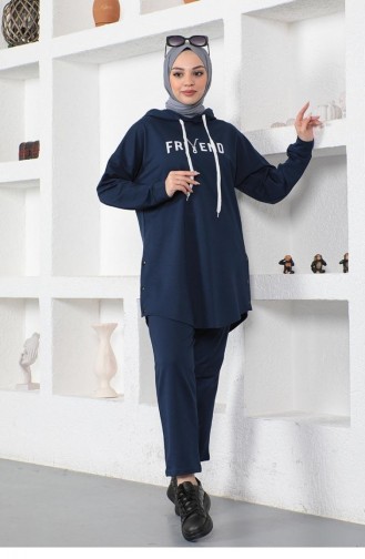Costume Hijab Imprimé 2014-02 Bleu Marine 2014-02