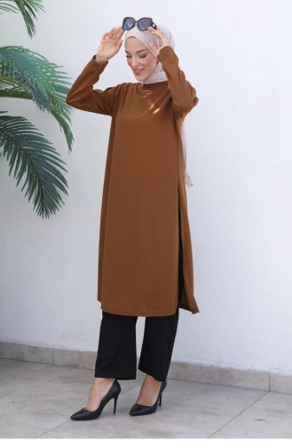 0328Sgs Knot Detailed Hijab Set Brown 5930