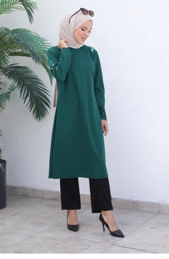 0328Sgs Gedetailleerd Hijabpak Met Knoop Smaragdgroen 5932