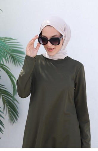 0328Sgs Gedetailleerd Hijab-pak Met Knoop Kaki 5934
