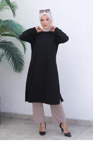 0328Sgs Knot Detailed Hijab Suit Black 5935