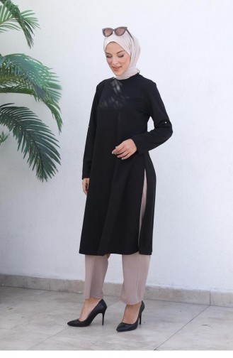 0328Sgs Knot Detailed Hijab Suit Black 5935