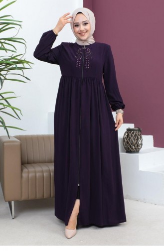 6129Smr Beaded Embroidered Abaya Purple 5943