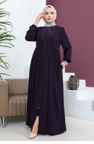 6129Smr Abaya Mit Perlenstickerei Lila 5943