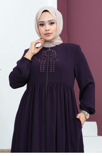 6129Smr Abaya Mit Perlenstickerei Lila 5943