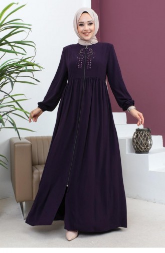 6129Smr Abaya Mit Perlenstickerei Lila 5943