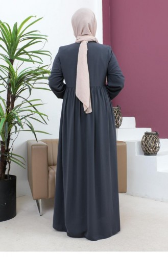 6129Smr Geborduurde Abaya Grijs Met Kralen 5946