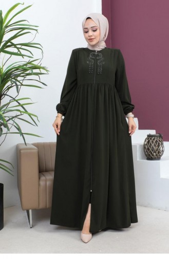 6129Smr Abaya Mit Perlenstickerei Khaki 5947