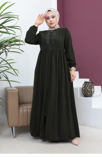 6129Smr Abaya Mit Perlenstickerei Khaki 5947