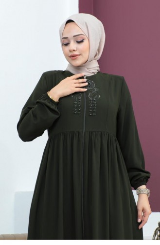 6129Smr Abaya Mit Perlenstickerei Khaki 5947