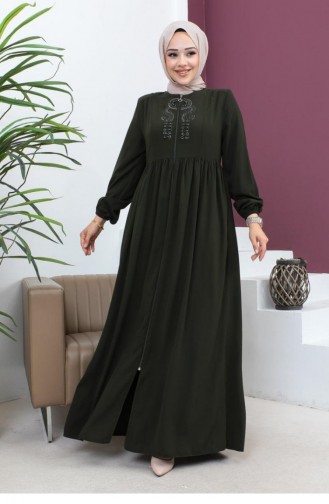 6129Smr Abaya Mit Perlenstickerei Khaki 5947