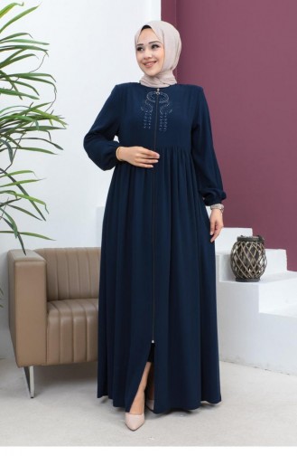 6129Smr Abaya Mit Perlenstickerei Marineblau 5948