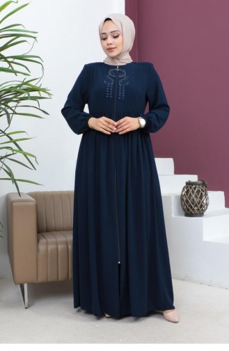 6129Smr Abaya Mit Perlenstickerei Marineblau 5948