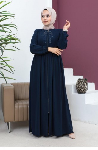 6129Smr Abaya Mit Perlenstickerei Marineblau 5948