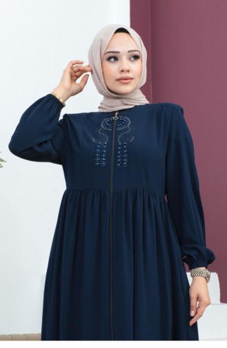 6129Smr Abaya Mit Perlenstickerei Marineblau 5948