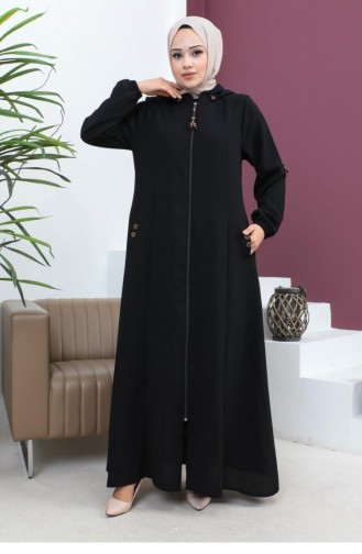 6119Smr Geborduurde Abaya Zwart 5949