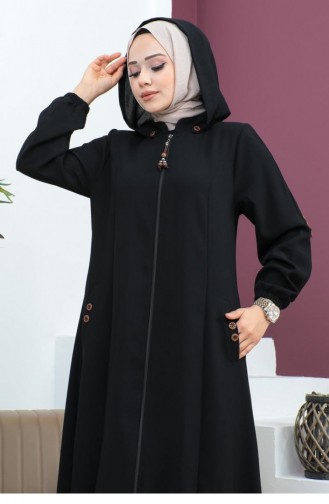 6119Smr Geborduurde Abaya Zwart 5949