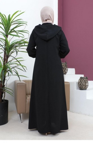 6119Smr Geborduurde Abaya Zwart 5949