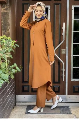 0309Sgs بدلة مزدوجة بأزرار تان 5975