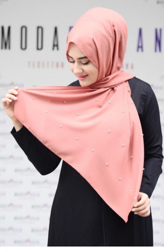 0801Mp Pearl Embroidered Crepe Shawl Salmon 6173