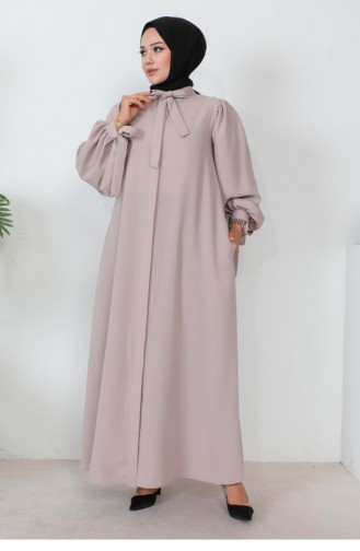 1077Mp Abaya à Manches Ballon à Lacets Beige 6185