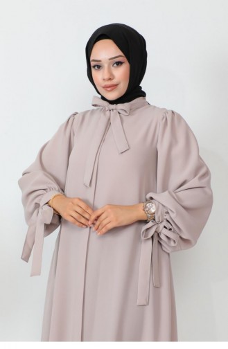 1077Mp Abaya Met Ballonmouwen En Veters In Beige 6185