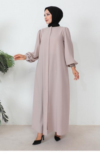 1078Mp Zippered Balloon Sleeve Abaya Beige 6189