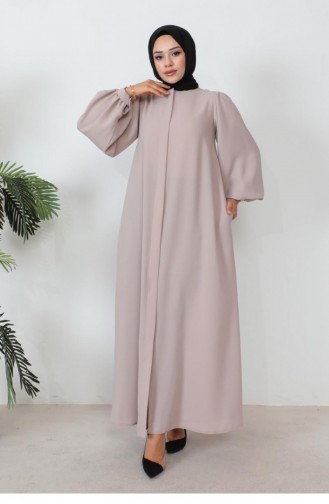 1078Mp Abaya Beige Met Ballonmouwen En Ritssluiting 6189