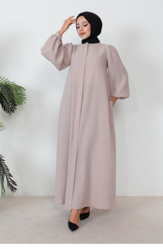 1078Mp Ballonärmel Mit Reißverschluss Abaya Beige 6189