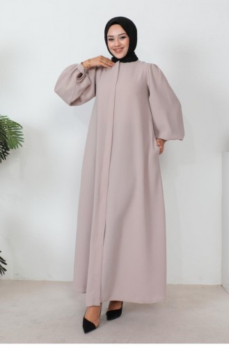 1078Mp Zippered Balloon Sleeve Abaya Beige 6189