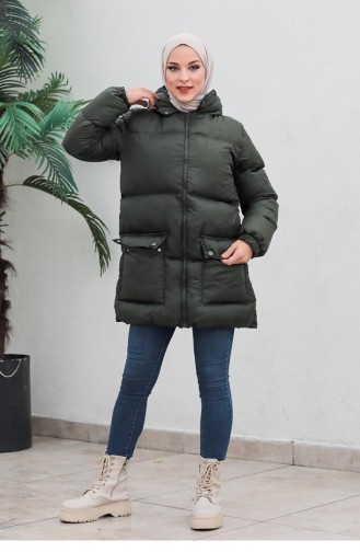 6053Smr Pocketed Puffer Jacket Khaki 6269