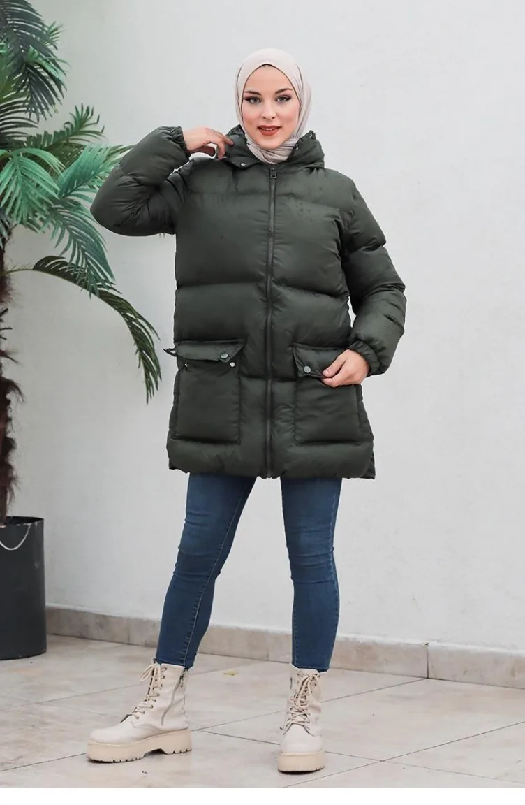 6053Smr Pocketed Puffer Jacket Khaki 6269