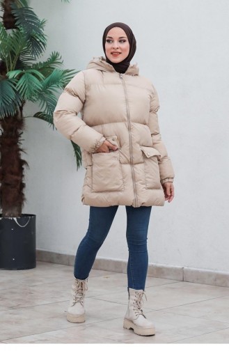 6053Smr Pocketed Puffer Jacket Beige 6270