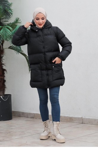 6053Smr Cepli Şişme Mont Siyah