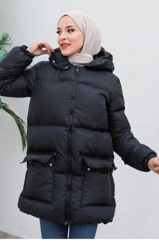 6053Smr Cepli Şişme Mont Siyah