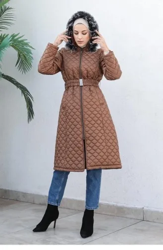 6047Smr سترة منتفخة مبطنة باللون البني 6280