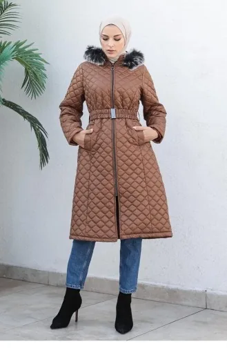 6047Smr سترة منتفخة مبطنة باللون البني 6280