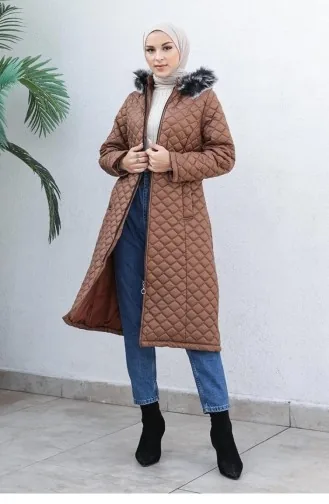 6047Smr سترة منتفخة مبطنة باللون البني 6280