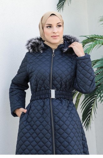 6046Smr Belted Puffer Jacket Navy Blue 6283